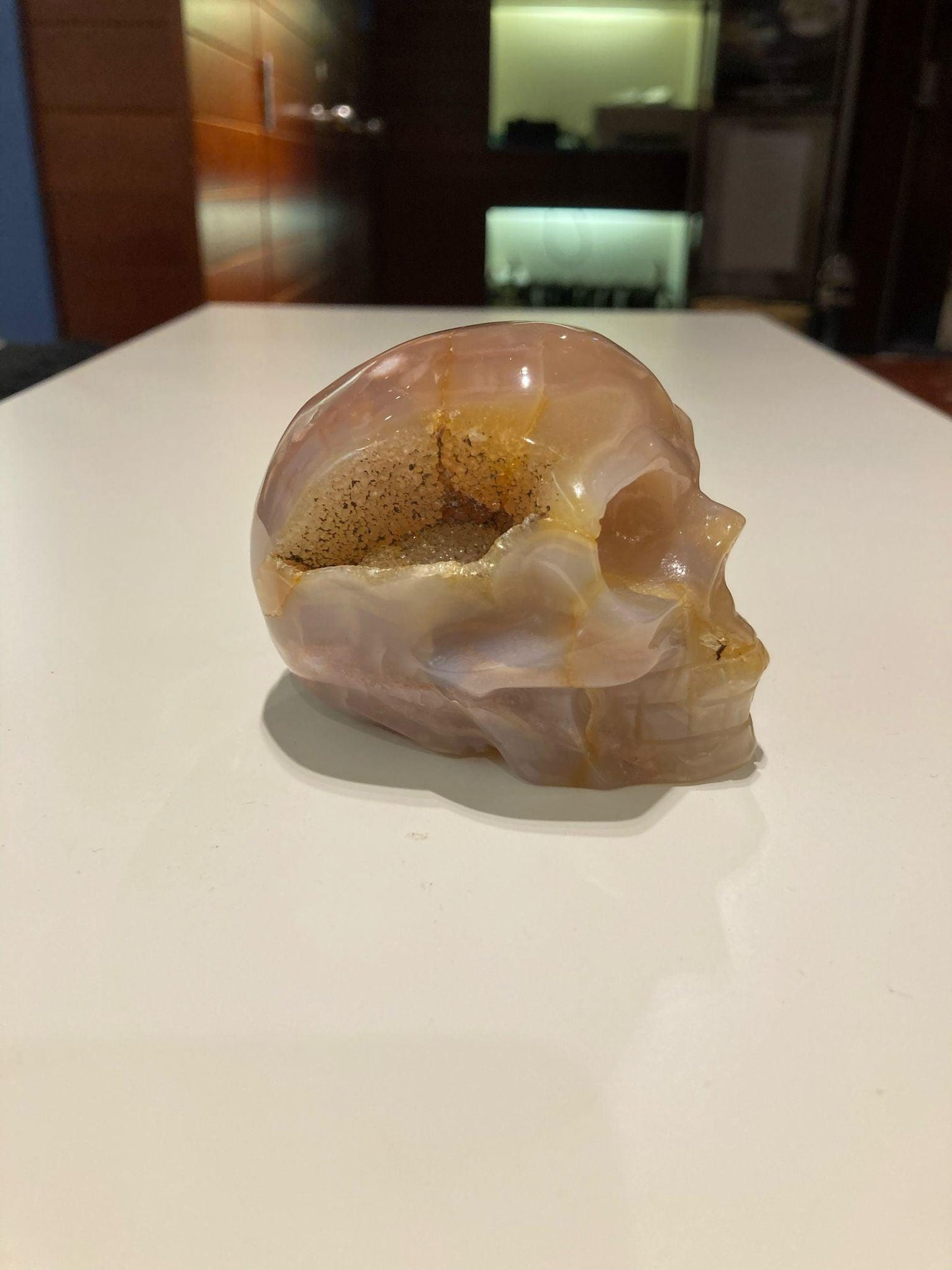Flower Agate Skull ( 365g ) - Crystals By Astraea