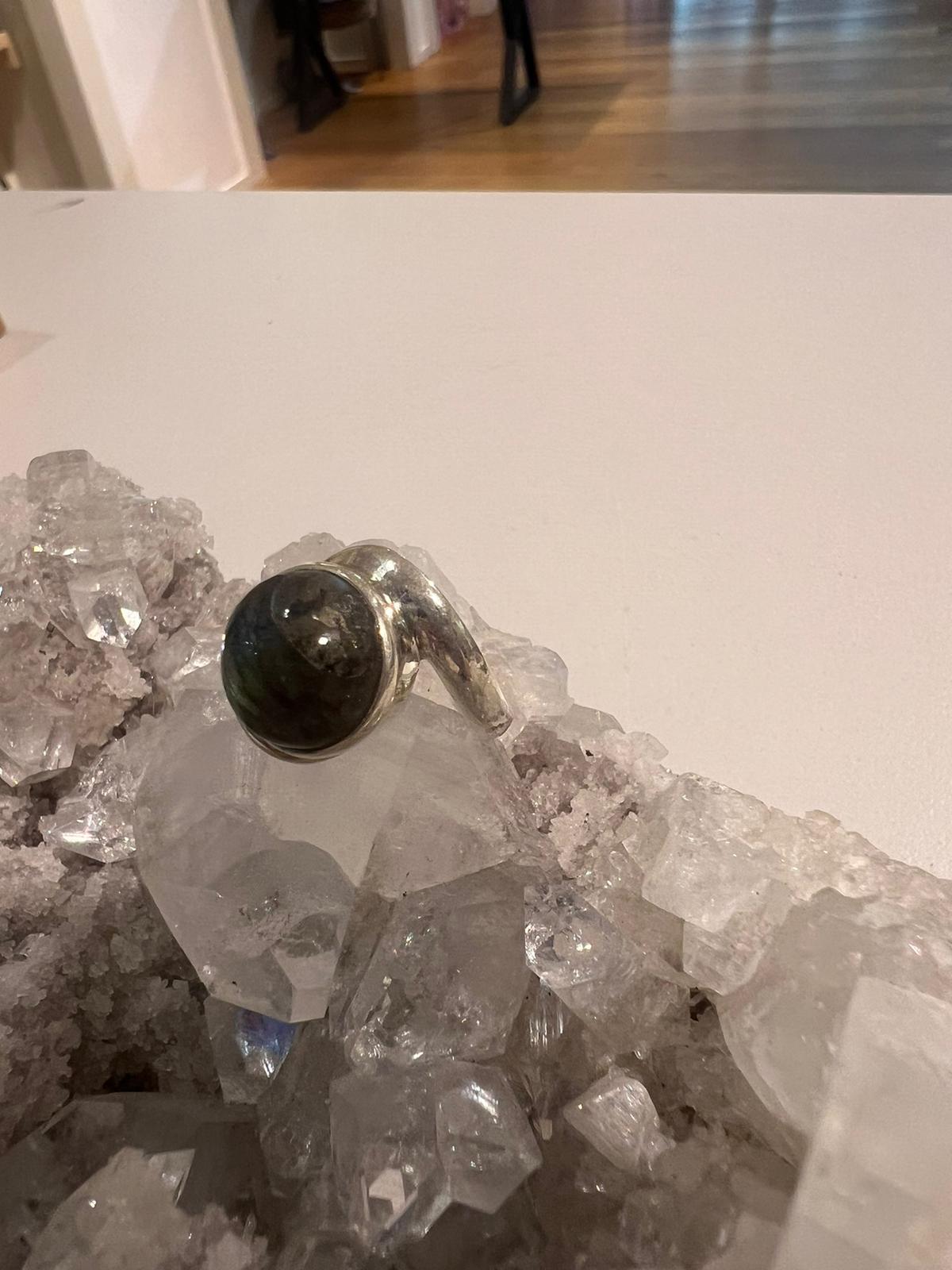 Labradorite Ring ( Size P ) ( Silver ) - Crystals By Astraea