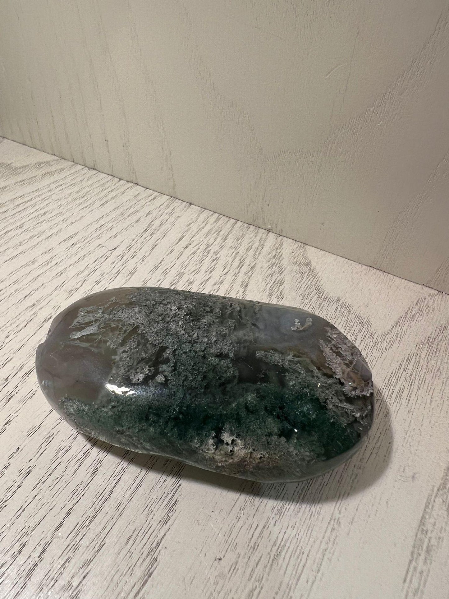 Moss Agate Palm Stone ( 105g ) - Crystals By Astraea