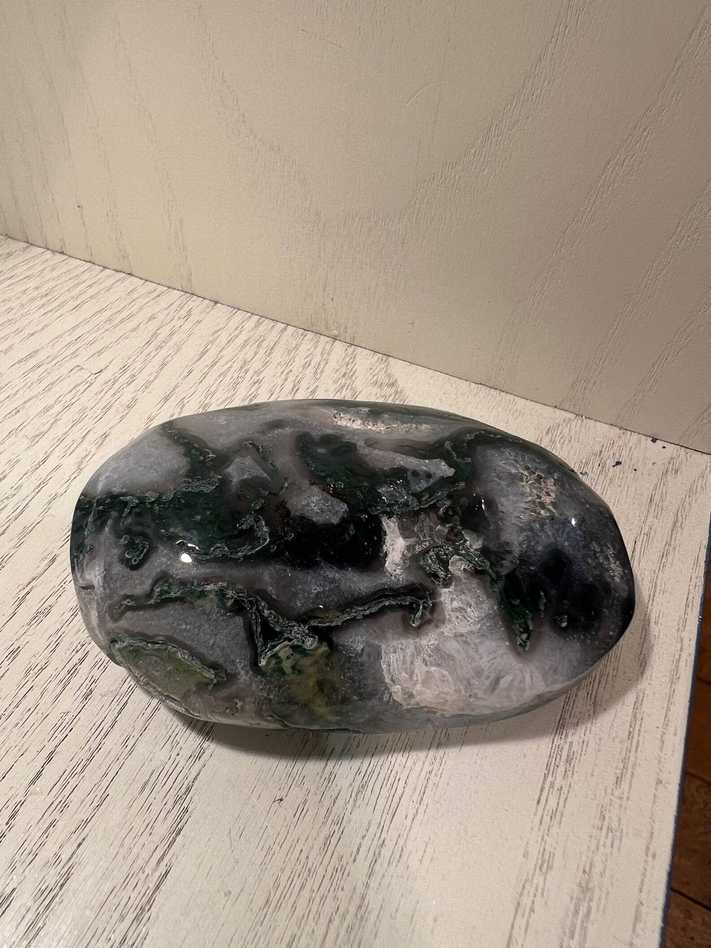 Moss Agate Palm Stone ( 148g ) - Crystals By Astraea