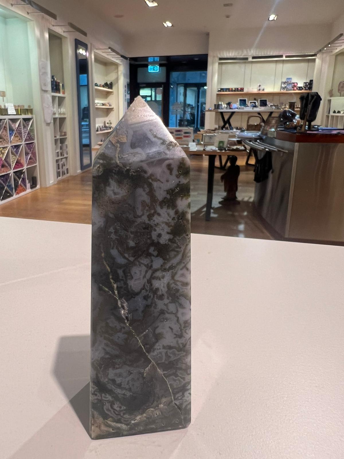 Moss Agate Tower ( 299g ) - Crystals By Astraea