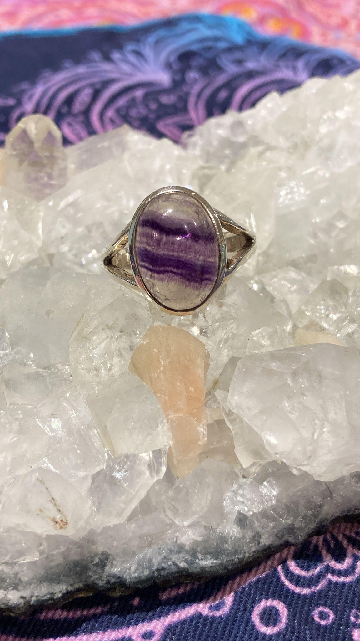 Rainbow Fluorite Ring ( Size Q ) - Crystals By Astraea