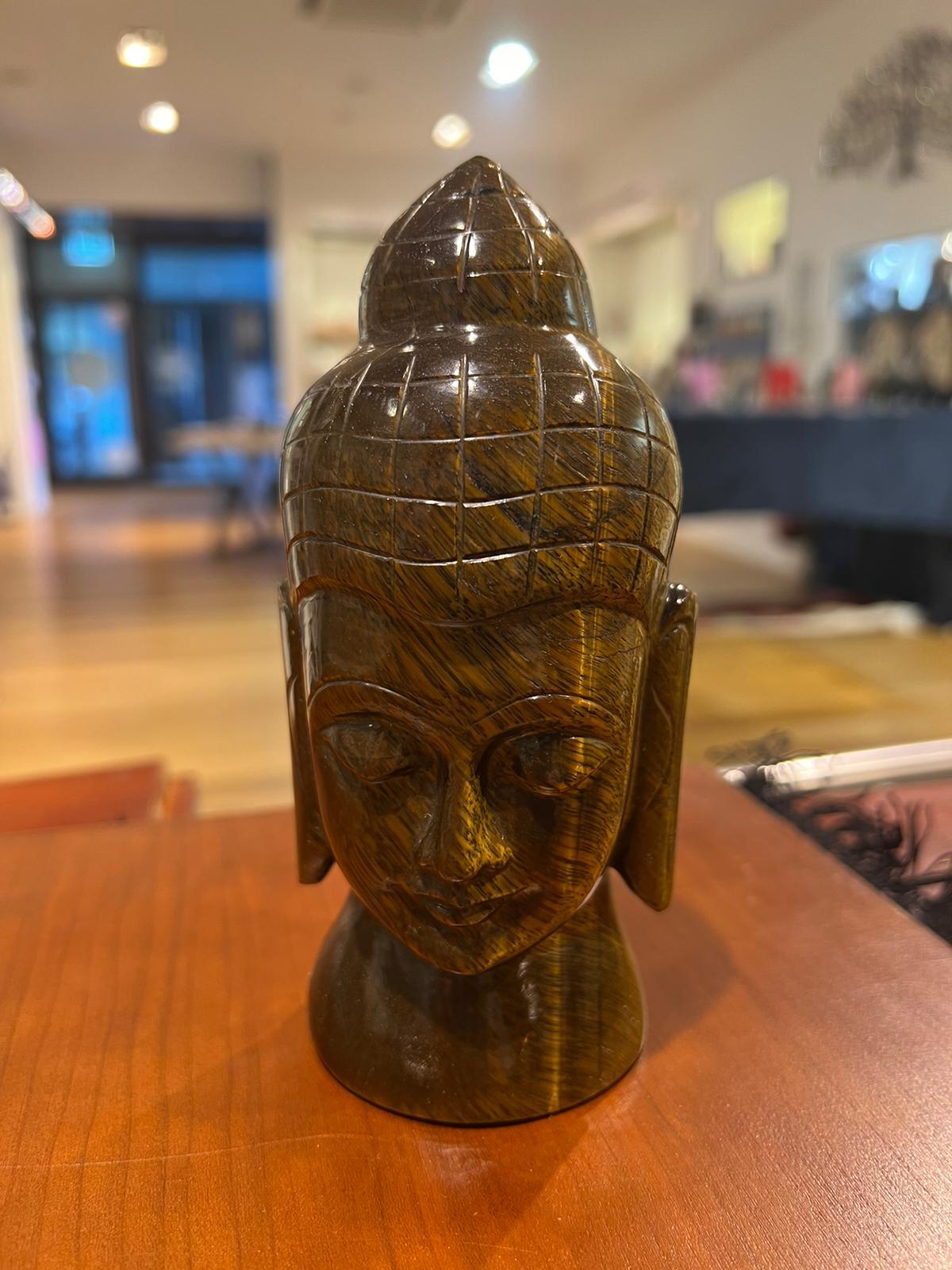 Tigers Eye Hand Carved Buddha Head ( 822g ) - Crystals By Astraea