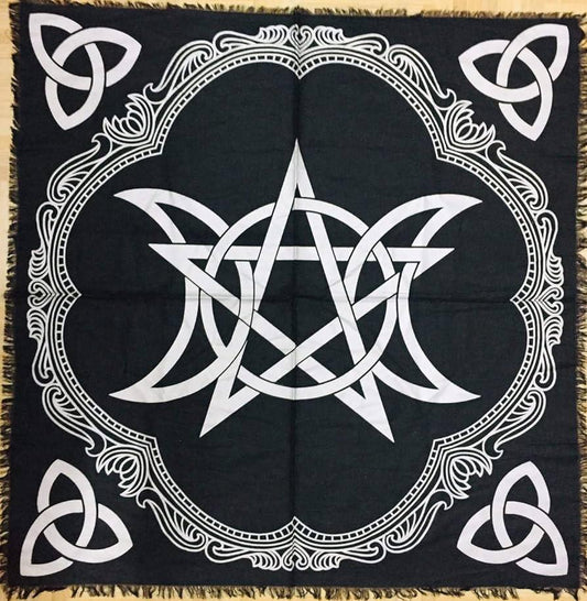 Triple Moon Pentagram Alter Cloth - Crystals By Astraea
