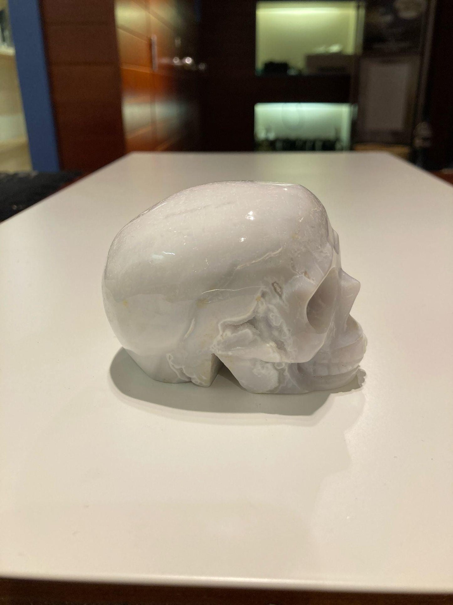 White Agate Skull ( 390g ) - Crystals By Astraea