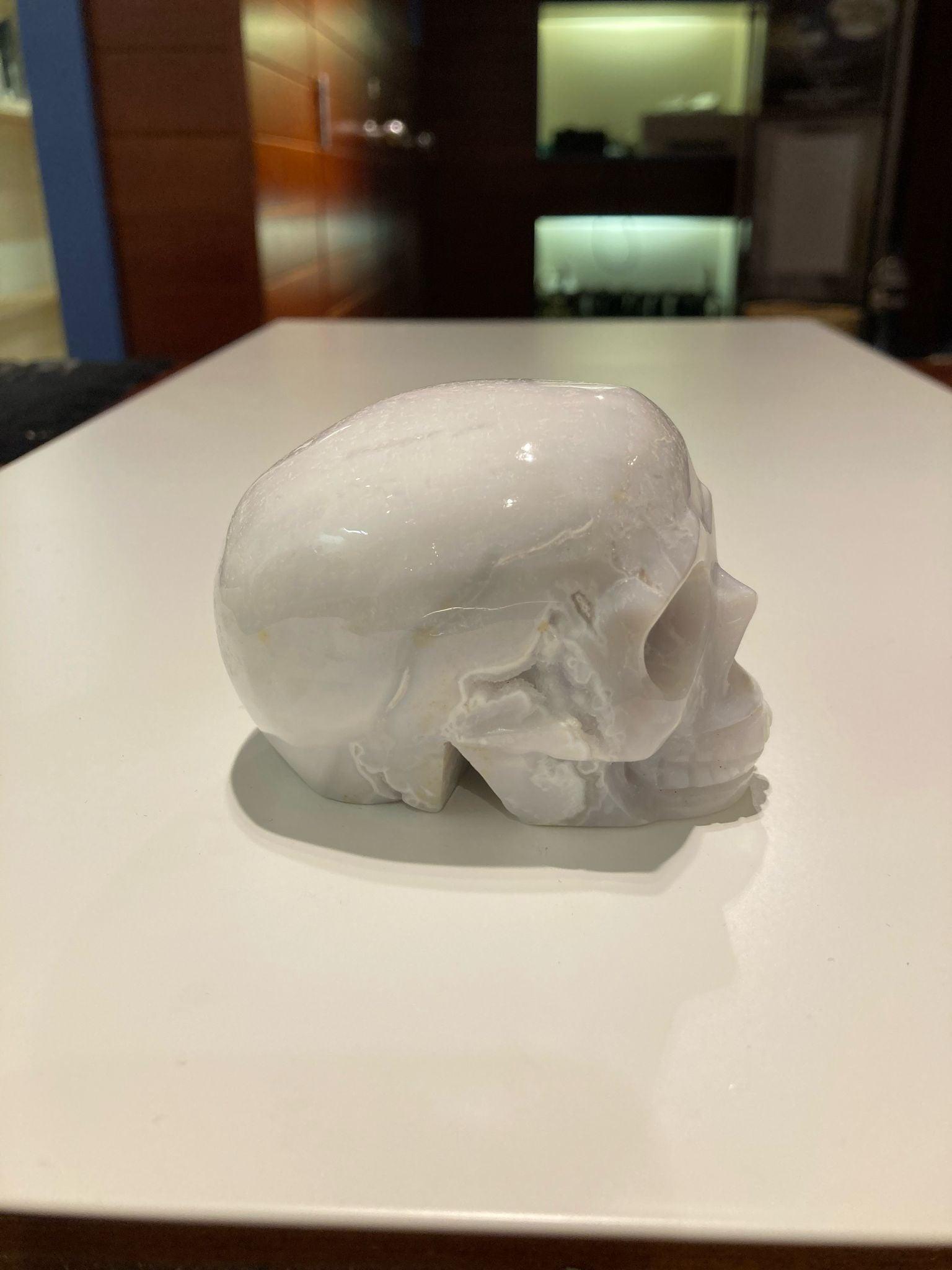 White Agate Skull ( 390g ) - Crystals By Astraea