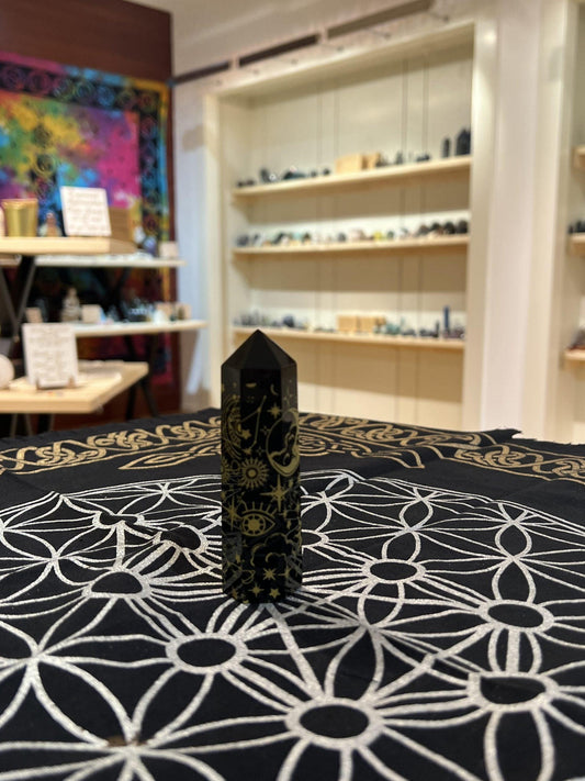 Black Obsidian Tower ( Gold 116g ) - Crystals By Astraea