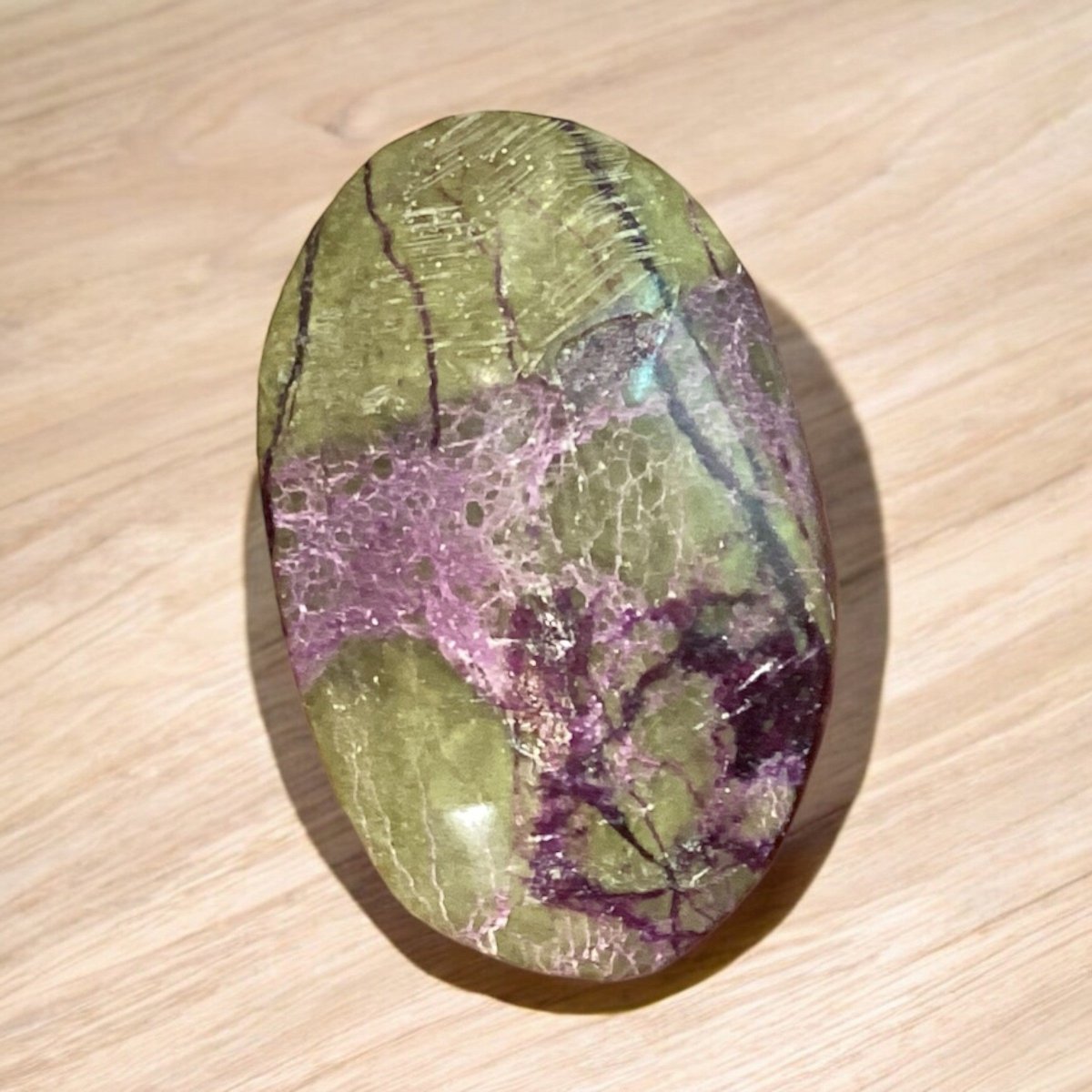 Atlantisite Palm Stone - Portable Green and Purple Healing Crystal for Emotional Healing and Calming Energy