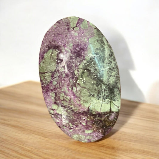 Atlantisite Palm Stone - Portable Green and Purple Healing Crystal for Emotional Healing and Calming Energy