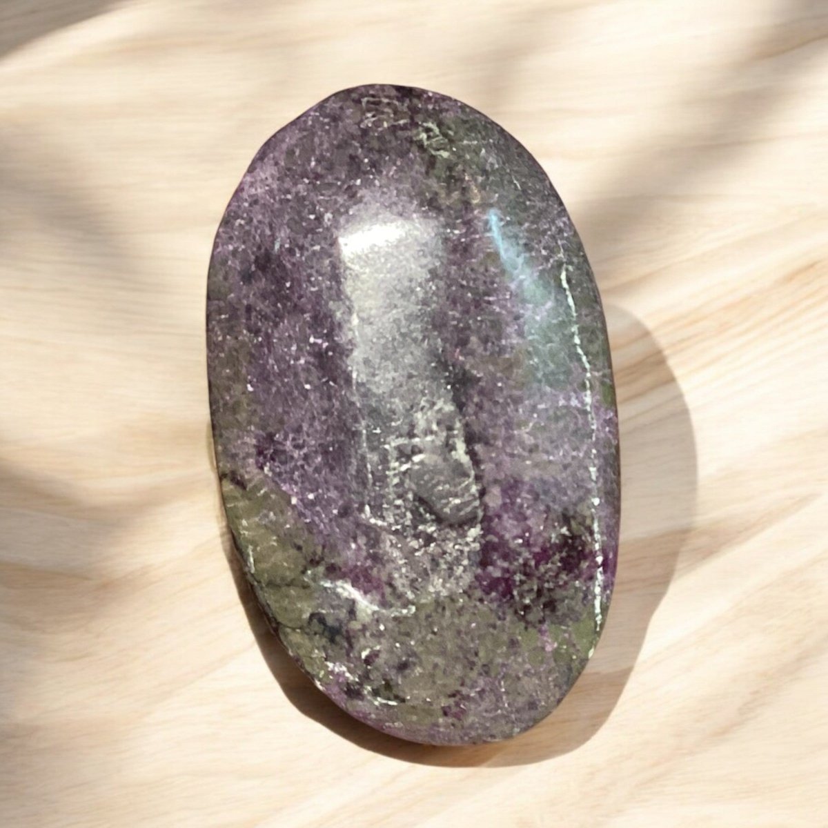 Atlantisite Palm Stone - Portable Green and Purple Healing Crystal for Emotional Healing and Calming Energy