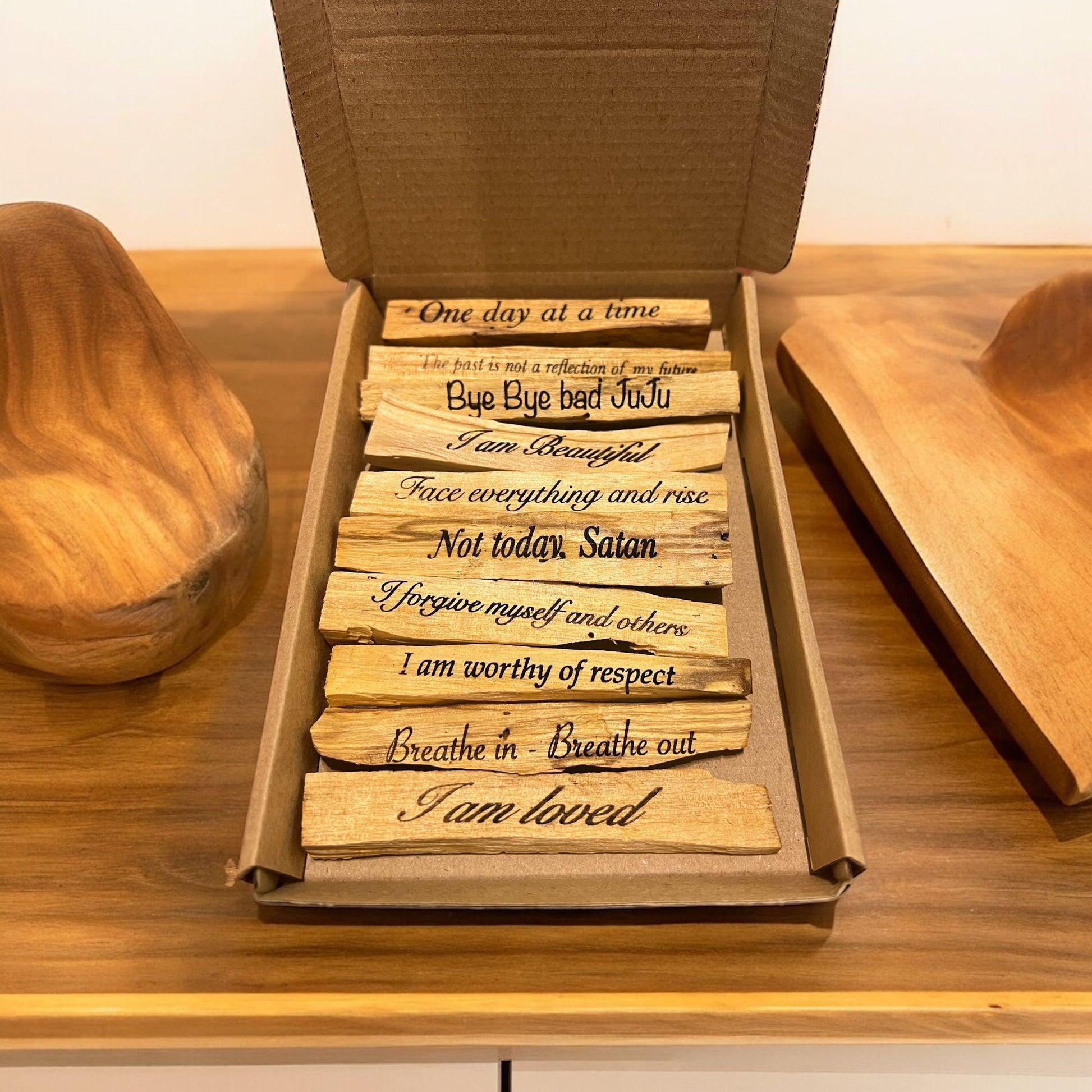 Affirmation Palo Santo Box ( 10 pieces ) - Crystals By Astraea