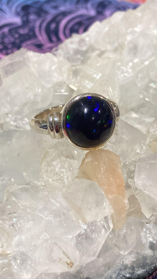 Black Opal Ring ( Size S ) - Crystals By Astraea
