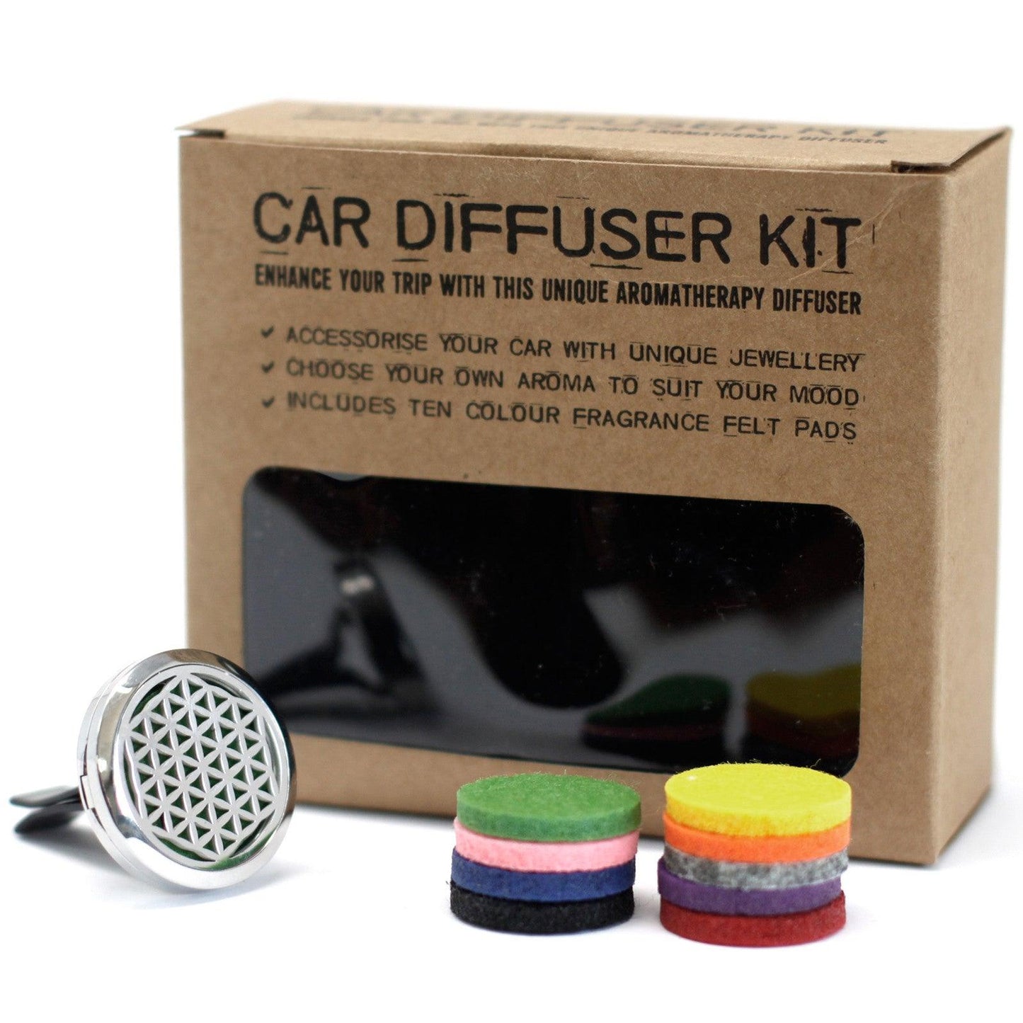 Car Diffuser Kit - Flower of Life - 30mm - Crystals By Astraea