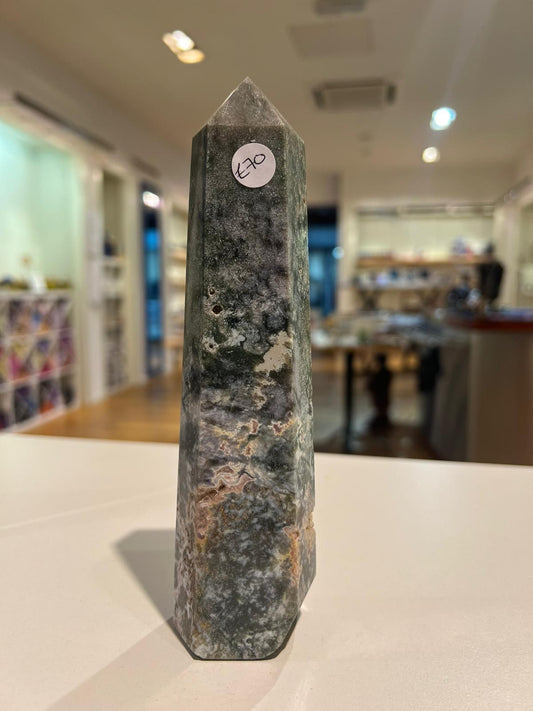 Moss Agate Tower ( 499g ) - Crystals By Astraea