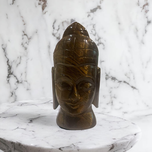 Tigers Eye Hand Carved Buddha Head ( 444g ) - Crystals By Astraea