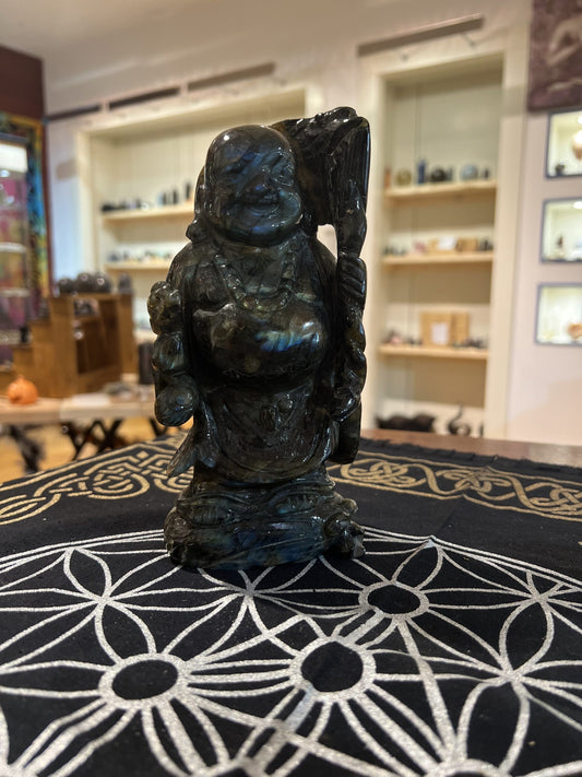Labradorite Hand Carved Laughing Buddha (1.3kg )