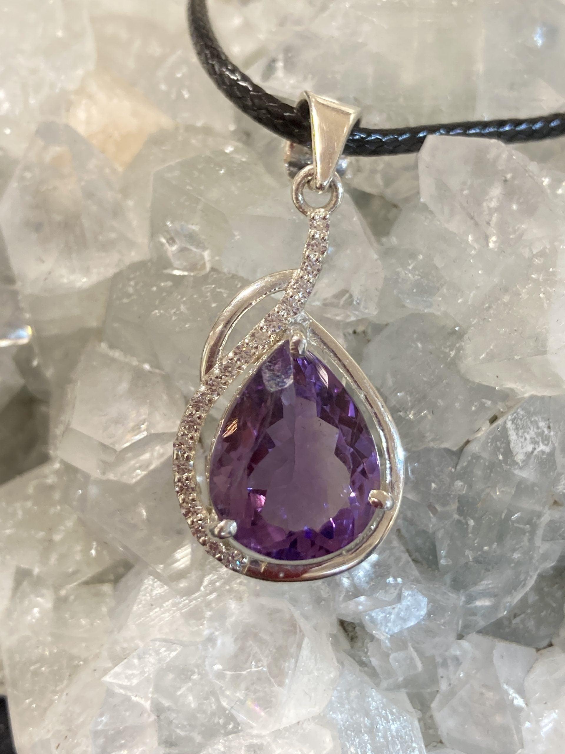 Amethyst & White Topaz Pendant (Silver ) - Crystals By Astraea