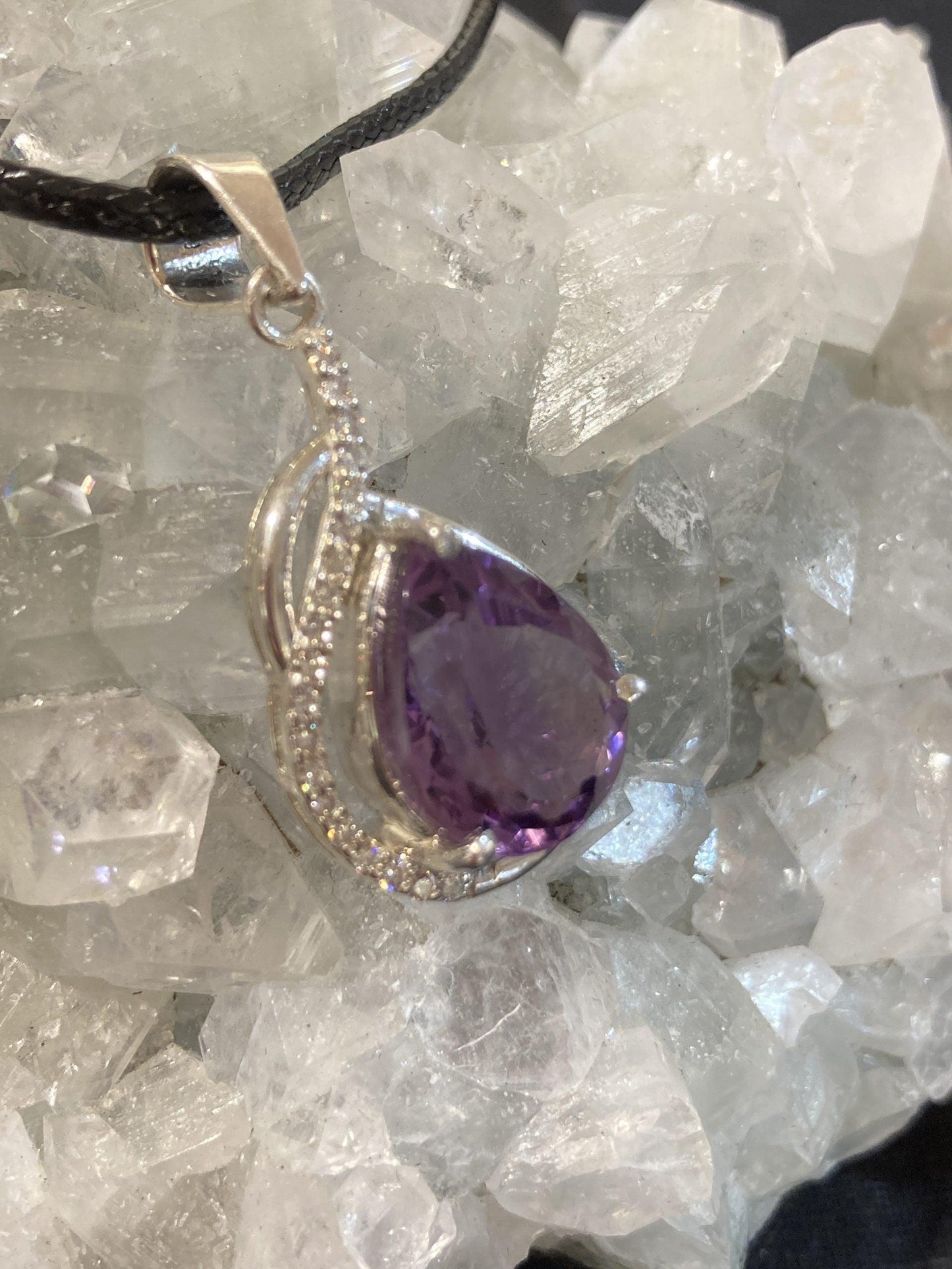 Amethyst & White Topaz Pendant (Silver ) - Crystals By Astraea