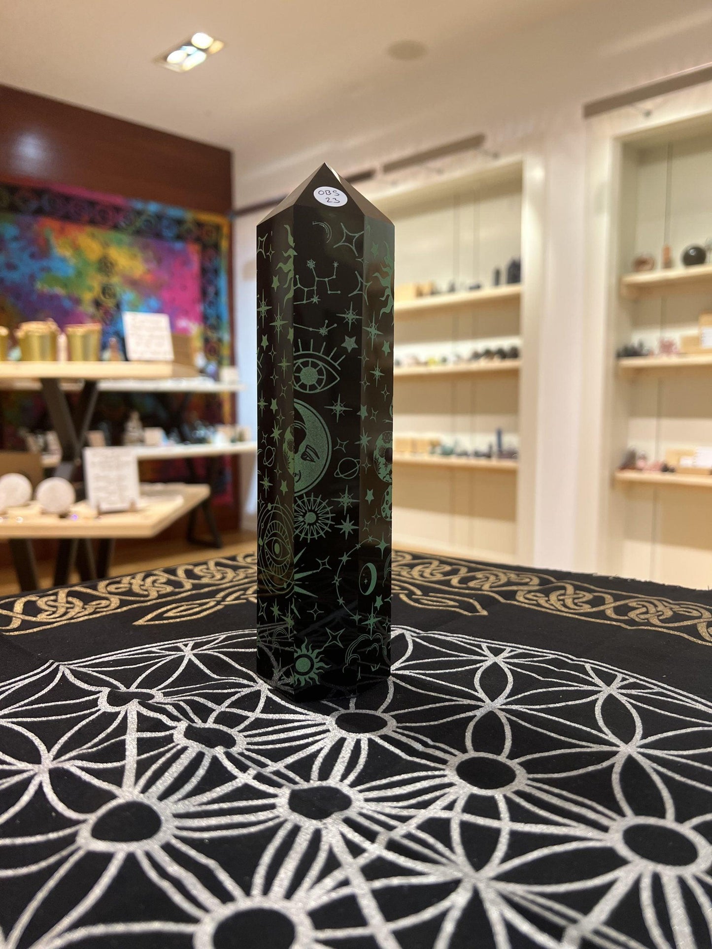 Black Obsidian Tower ( Green 922g ) - Crystals By Astraea