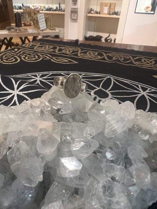 Labradorite Ring ( Size Q ) ( Silver ) - Crystals By Astraea