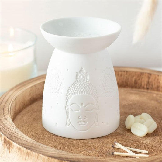 White Ceramic Buddha Oil Burner - Crystals By Astraea