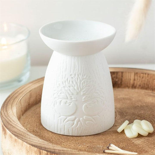 White Ceramic Tree Of Life Oil Burner - Crystals By Astraea